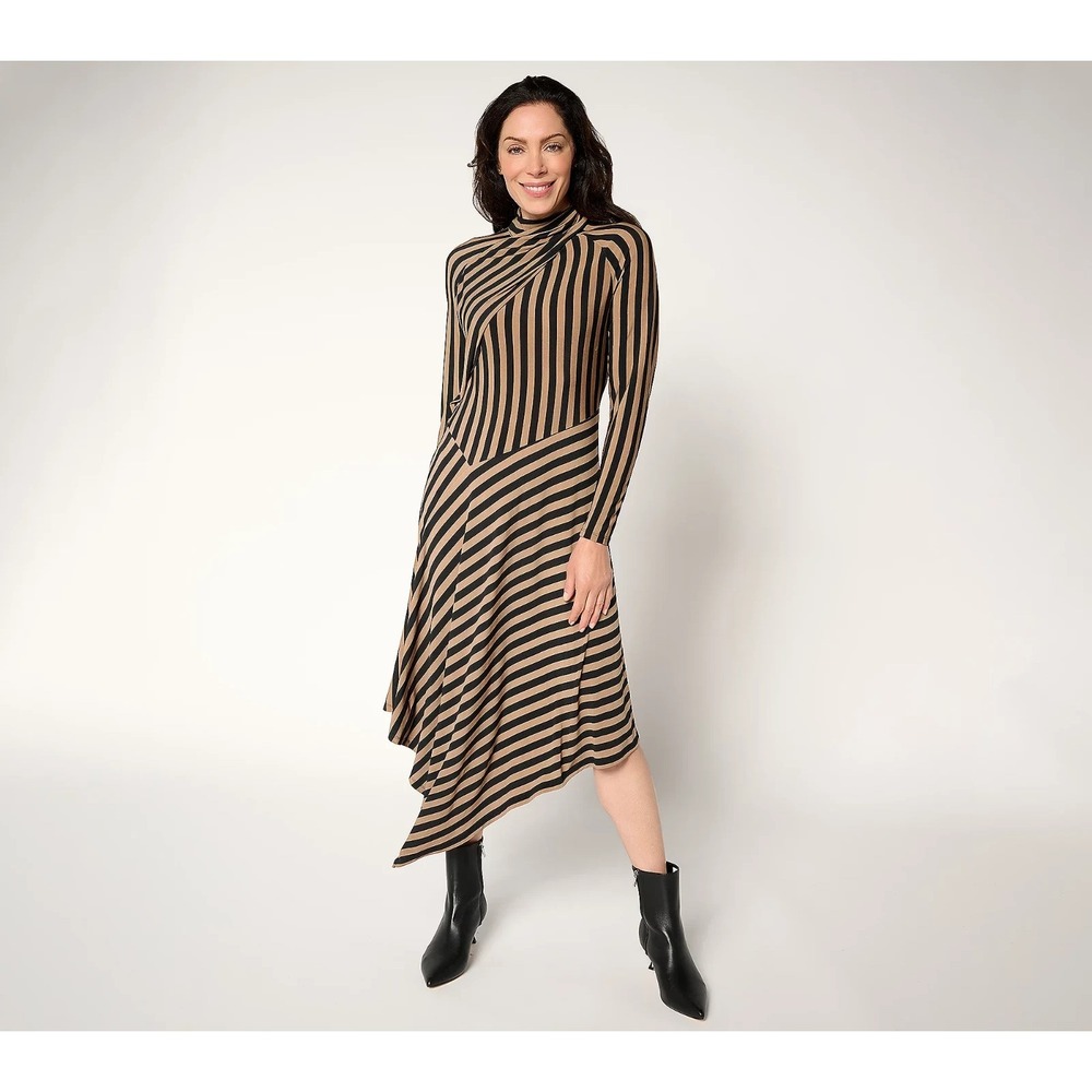 Me by Jennie Garth Petite City Asymmetrical Knit Midi Dress Cocoa  PXXS #34C